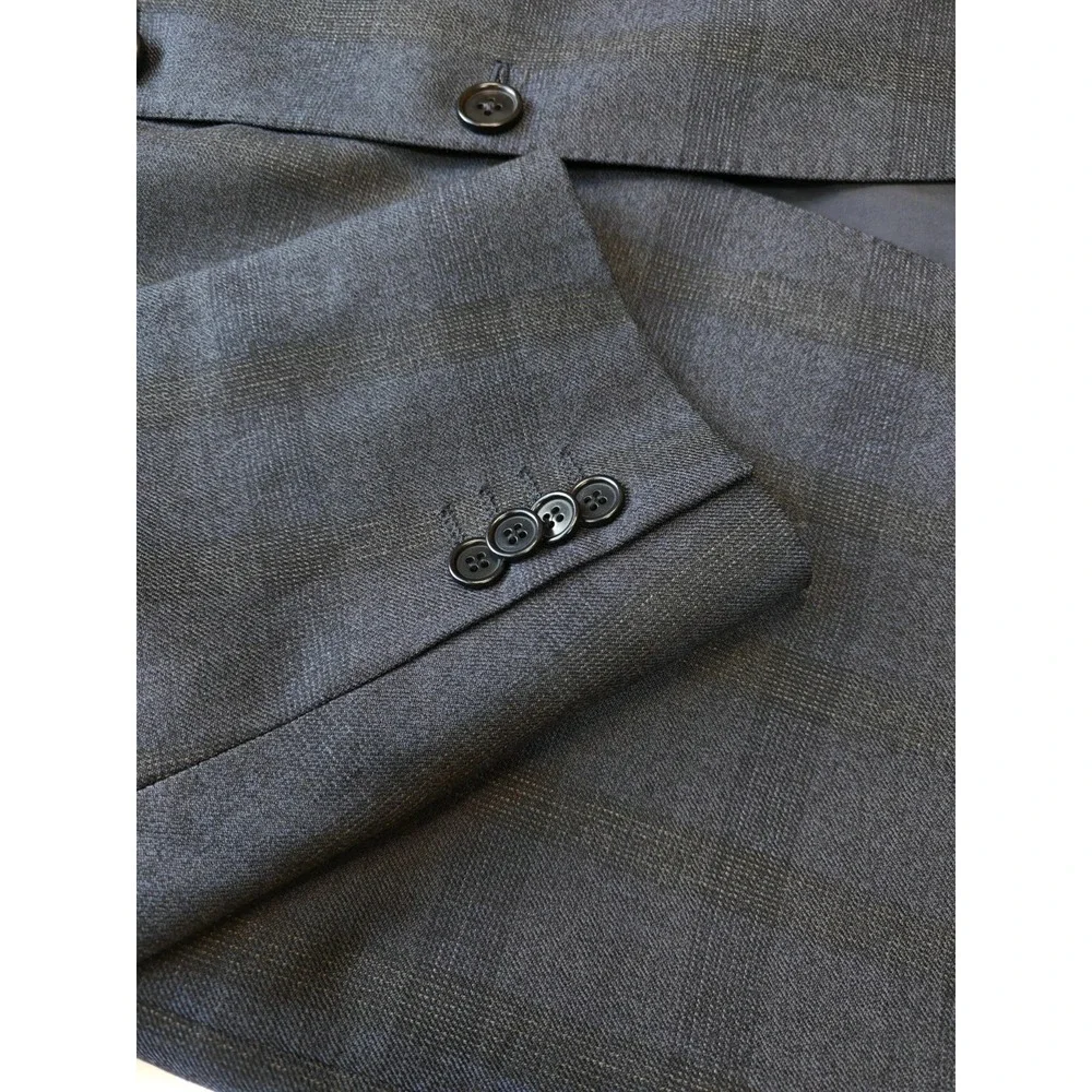 Zaharoff Mens Wool Sports Coat 42L Blue Plaid Canada 3 Button Nordstrom Blazer